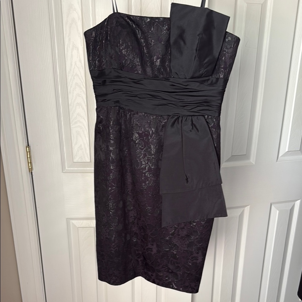Maggy London Black & Purple Brocade Strapless Sheath Cocktail Dress